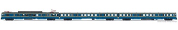 Automotor eléctrico serie 440 de RENFE decoración azul y amarillo de o