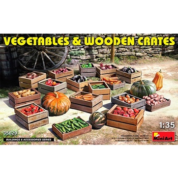 Cajas de madera con verduras, escala 1/35.