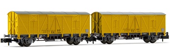 Set de dos vagones cerrados J-300000 color amarillo, época III.