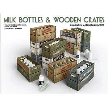 Botellas de leche y cajas de madera, escala 1/35.