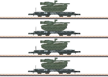 Cuatro vagones para el transporte de tanques Panzer.