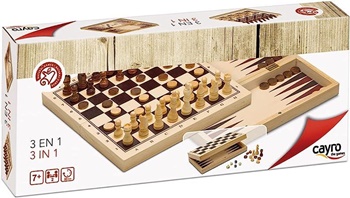 3 en 1: damas, ajedresz y backgammon.