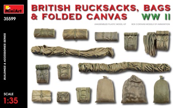 British rucksacks folded canvas bags WWII, escala 1/35.