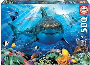 Gran tiburón blanco. Medida: 48x34cm. Puzzle de 500 piezas.