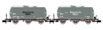 Set de dos vagones cisterna PR de tres ejes, RENFE, decoración Savesa,