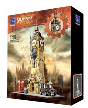 Steampunk clock tower park.