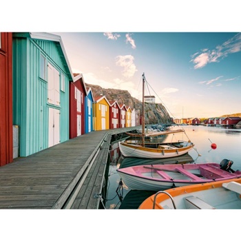 Boathouses in Smogen, Sweden.