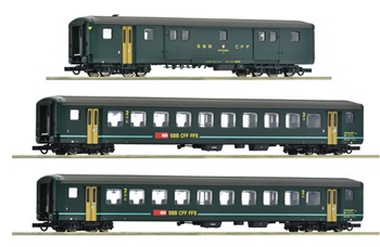 Set de dos coches pasajeros y un furgón de equipaje para el tren Inter