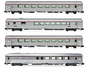 Set de cuatro coches pasajeros TEE SNCF Jules Verne, época IV.