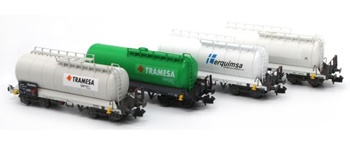 Set de 4 vagones cisterna Zaes Tren estireno, época V-VI.