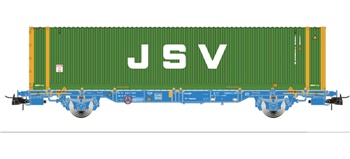 Vagón con contenedor RENFE, número de vagón Lgnss