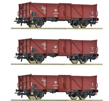 Set de tres vagones de mercancias DR, época III.