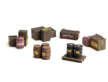 Surtido de cajas y barriles.