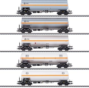 Set de cinco vagones de tanque de gas presurizado de 4 ejes con y sin