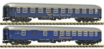 Set de dos coches pasajeros del Suisse Train Bleu.