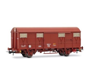 Vagón de mercancías cubierto de 2 ejes tipo J2 de RENFE, librea rojo ó