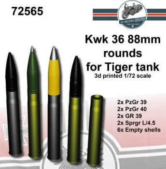 KwK 36 88mm rounds for Tiger tank, escala 1/72.