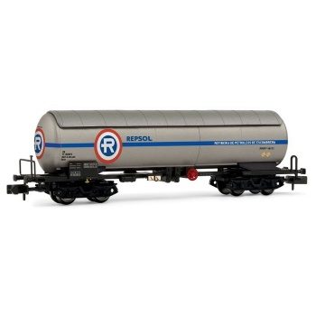 Vagón cisterna PRR de crudo, decoración plata-azul Repesa-Repsol RENFE