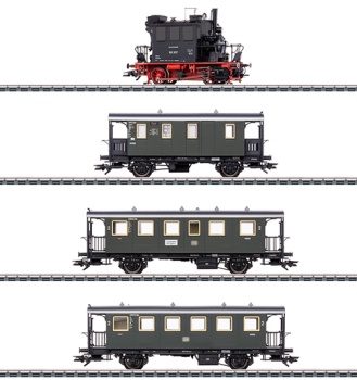 Set de tren Serie 98.3 Glaskasten, locomotora, furgón y dos coches pas
