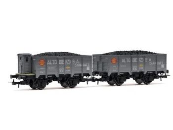 Set de 2 vagones RENFE abiertos de 2 ejes, cargado con carbón, livery